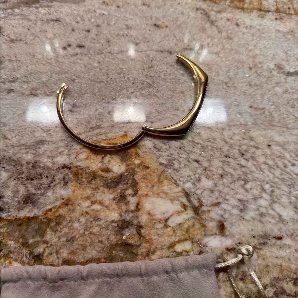 Michael Kors Gold Tone Tribal Hinged Bangle Bracelet with Pave Crystal Details - Picture 8 of 12